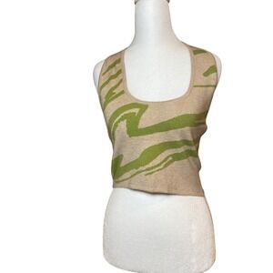 Lelis Collection Knit Crop Top Green Beige Abstract‎ Sleeveless Tank Medium